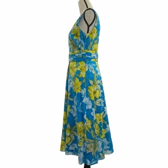 CYNTHIA Howie Blue Green Floral Sleeveless Dress - Picture 3 of 11